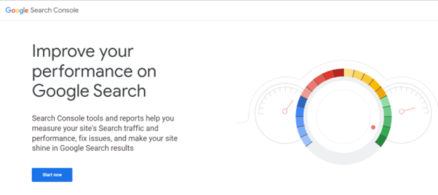 Home page of search Console